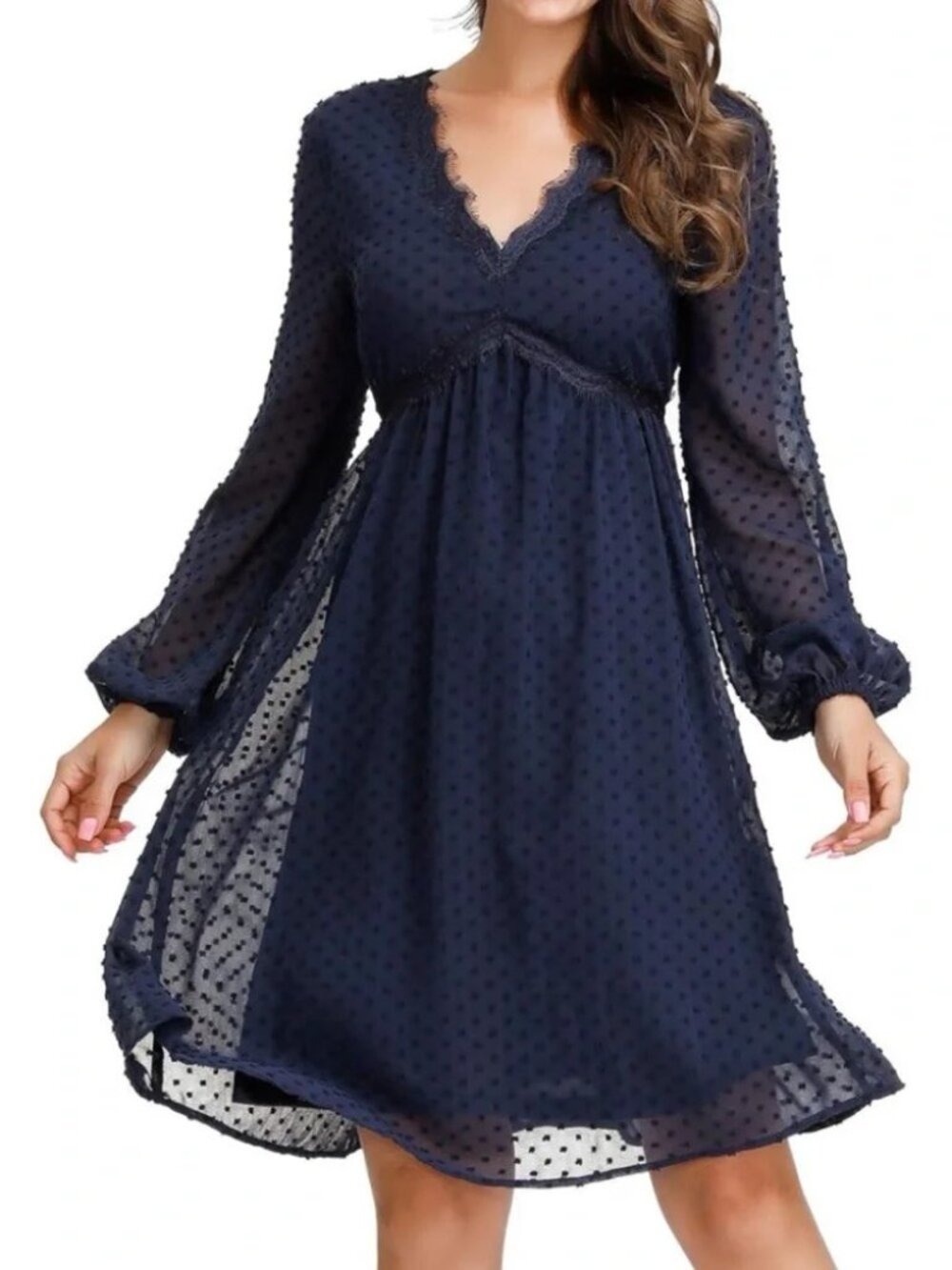 ✨ JASAMBAC Women's Swiss Dot Navy Dress Small NWT